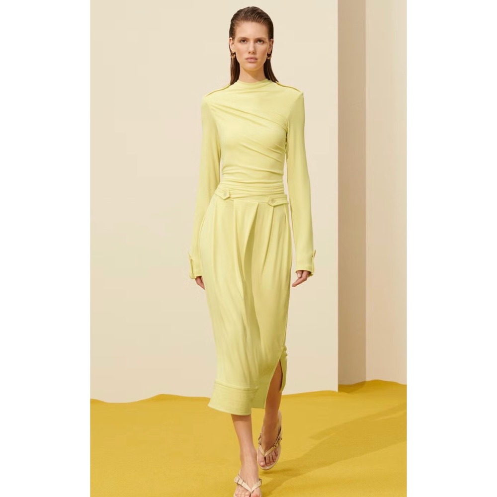Zara SRPLS Pale Yellow Ruched Utility Maxi Dress Runway M